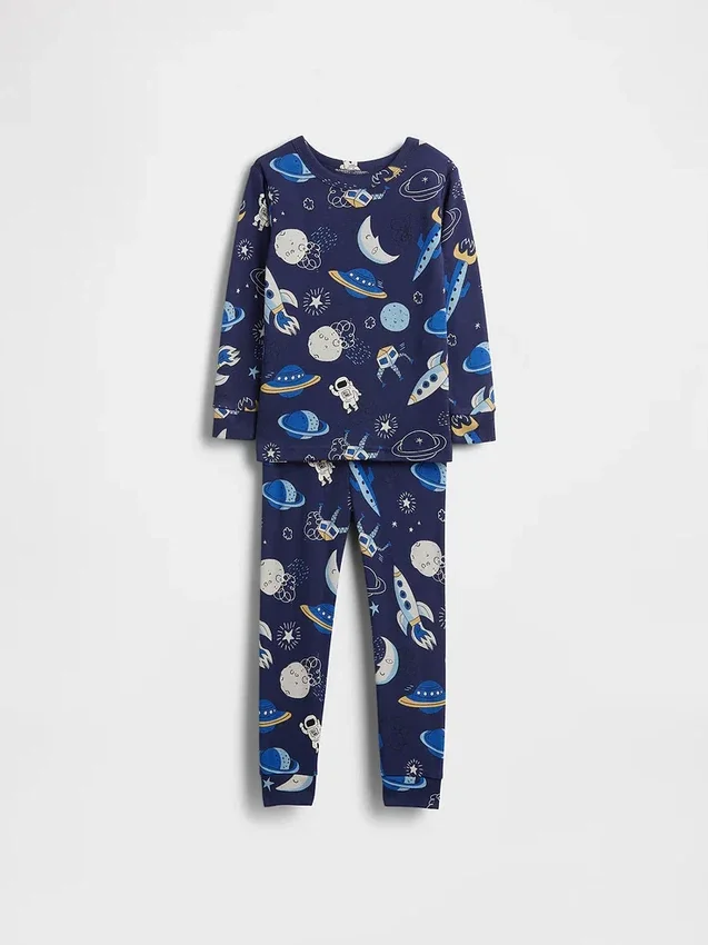 Bio-Pyjama-Set aus gebürsteter Baumwolle für Baby & Kleinkind mit Weltraum-Motiv