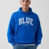 Blauer, schwerer French-Terry-Hoodie mit Logo