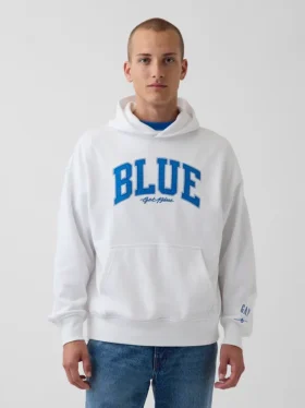 Blauer, schwerer French-Terry-Hoodie mit Logo