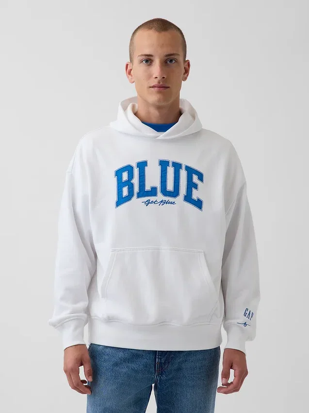 Blauer, schwerer French-Terry-Hoodie mit Logo