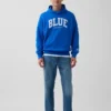Blauer, schwerer French-Terry-Hoodie mit Logo