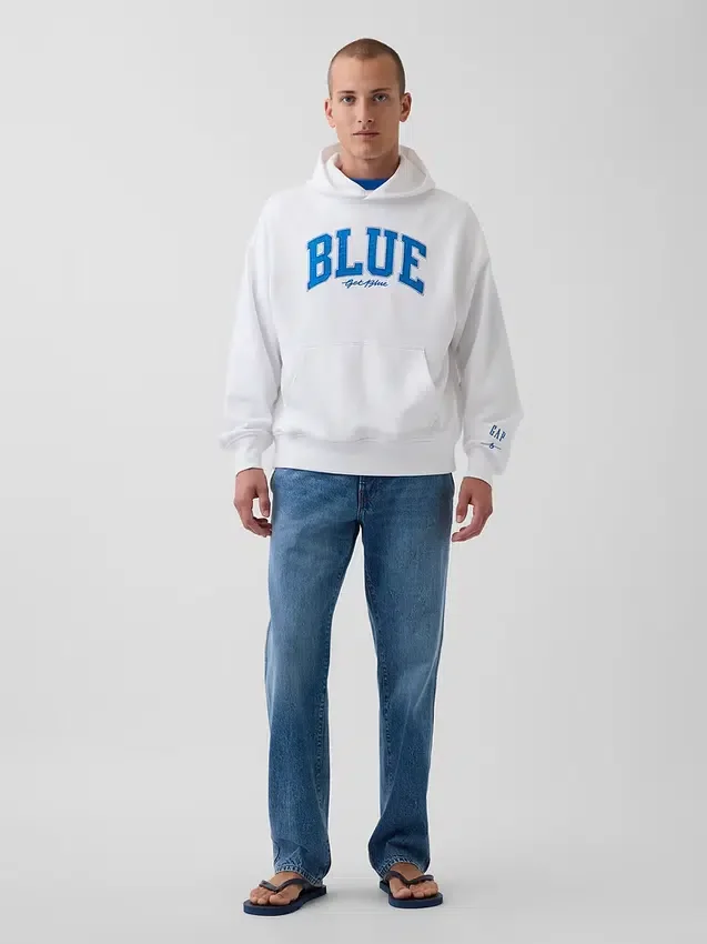 Blauer, schwerer French-Terry-Hoodie mit Logo