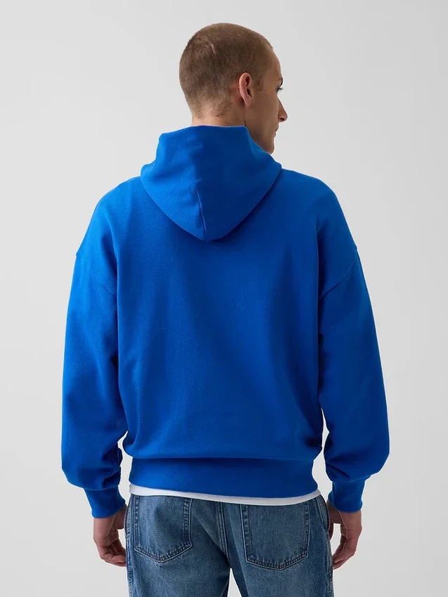 Blauer, schwerer French-Terry-Hoodie mit Logo