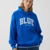 Blauer, schwerer French-Terry-Hoodie mit Logo