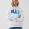 Blauer, schwerer French-Terry-Hoodie mit Logo