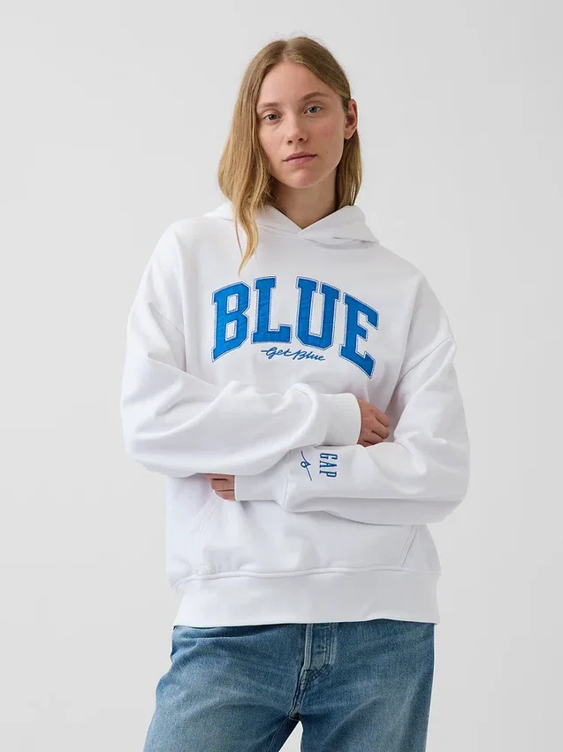 Blauer, schwerer French-Terry-Hoodie mit Logo