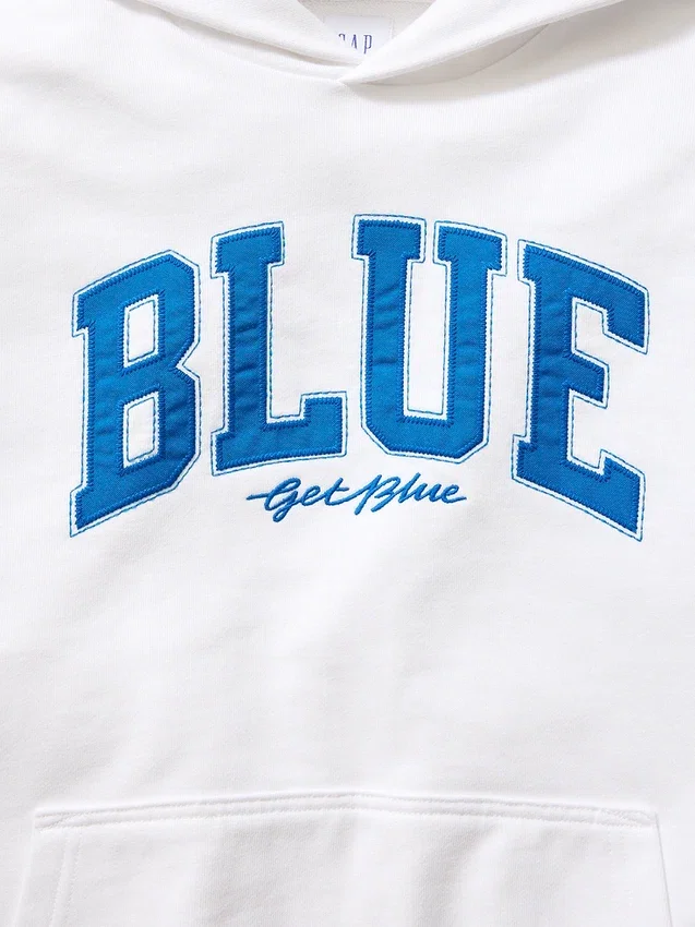 Blauer, schwerer French-Terry-Hoodie mit Logo