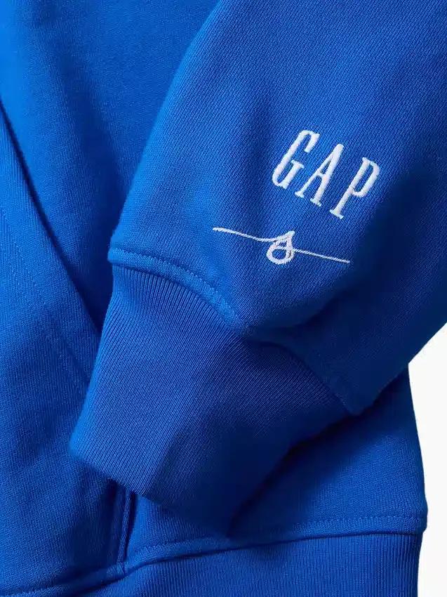 Blauer, schwerer French-Terry-Hoodie mit Logo