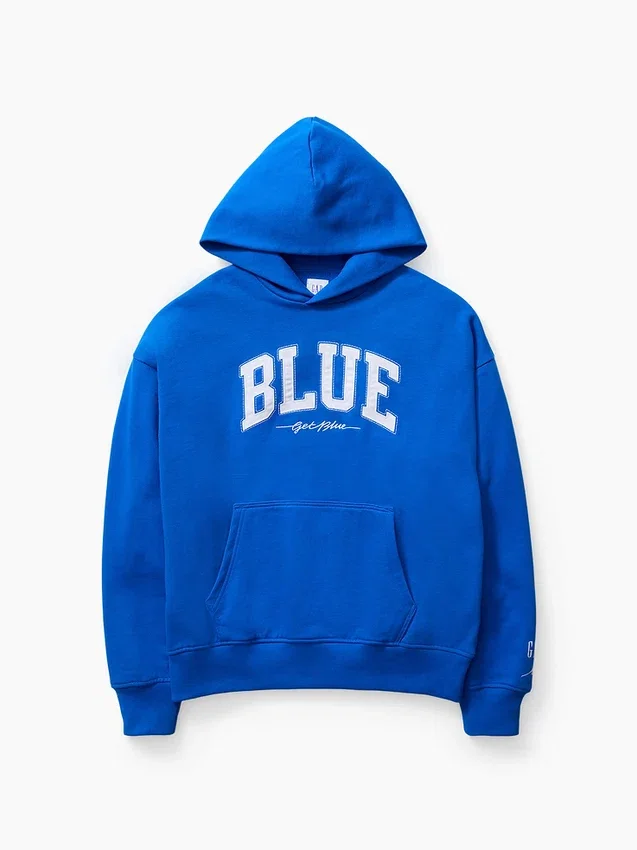 Blauer, schwerer French-Terry-Hoodie mit Logo