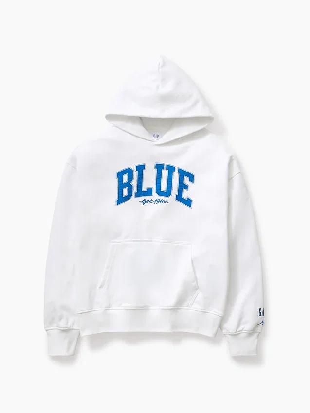 Blauer, schwerer French-Terry-Hoodie mit Logo