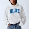 Blauer, schwerer French-Terry-Hoodie mit Logo