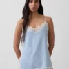 Cami aus Leinenmischung mit Spitzenbesatz