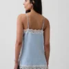 Cami aus Leinenmischung mit Spitzenbesatz