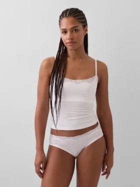 Cami-Top mit integrierten BH-Einsätzen aus Bio-Stretch-Baumwolle mit Spitzenbesatz