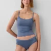 Cami-Top mit integrierten BH-Einsätzen aus Bio-Stretch-Baumwolle mit Spitzenbesatz