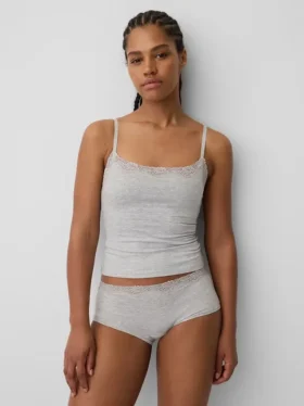 Cami-Top mit integrierten BH-Einsätzen aus Bio-Stretch-Baumwolle mit Spitzenbesatz