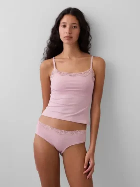 Cami-Top mit integrierten BH-Einsätzen aus Bio-Stretch-Baumwolle mit Spitzenbesatz