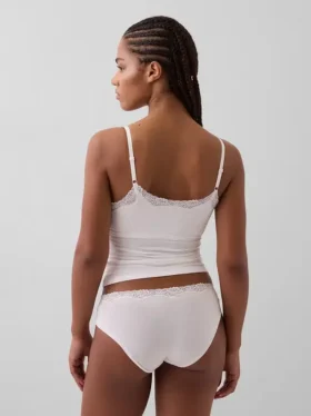 Cami-Top mit integrierten BH-Einsätzen aus Bio-Stretch-Baumwolle mit Spitzenbesatz