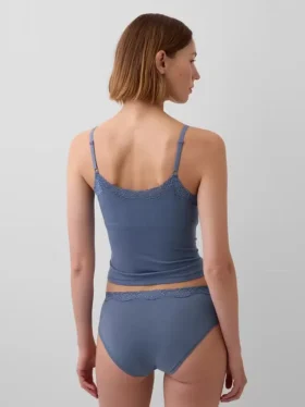 Cami-Top mit integrierten BH-Einsätzen aus Bio-Stretch-Baumwolle mit Spitzenbesatz