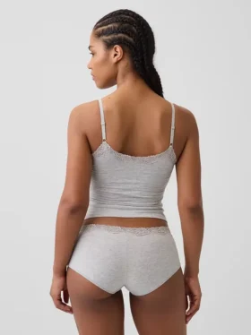 Cami-Top mit integrierten BH-Einsätzen aus Bio-Stretch-Baumwolle mit Spitzenbesatz