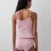 Cami-Top mit integrierten BH-Einsätzen aus Bio-Stretch-Baumwolle mit Spitzenbesatz