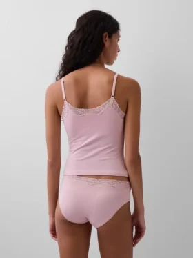Cami-Top mit integrierten BH-Einsätzen aus Bio-Stretch-Baumwolle mit Spitzenbesatz