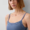 Cami-Top mit integrierten BH-Einsätzen aus Bio-Stretch-Baumwolle mit Spitzenbesatz