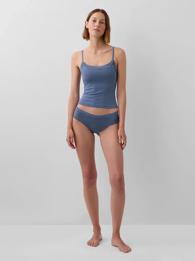 Cami-Top mit integrierten BH-Einsätzen aus Bio-Stretch-Baumwolle mit Spitzenbesatz