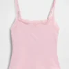 Cami-Top mit integrierten BH-Einsätzen aus Bio-Stretch-Baumwolle mit Spitzenbesatz