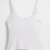 Cami-Top mit integrierten BH-Einsätzen aus Bio-Stretch-Baumwolle mit Spitzenbesatz