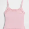 Cami-Top mit integrierten BH-Einsätzen aus Bio-Stretch-Baumwolle mit Spitzenbesatz