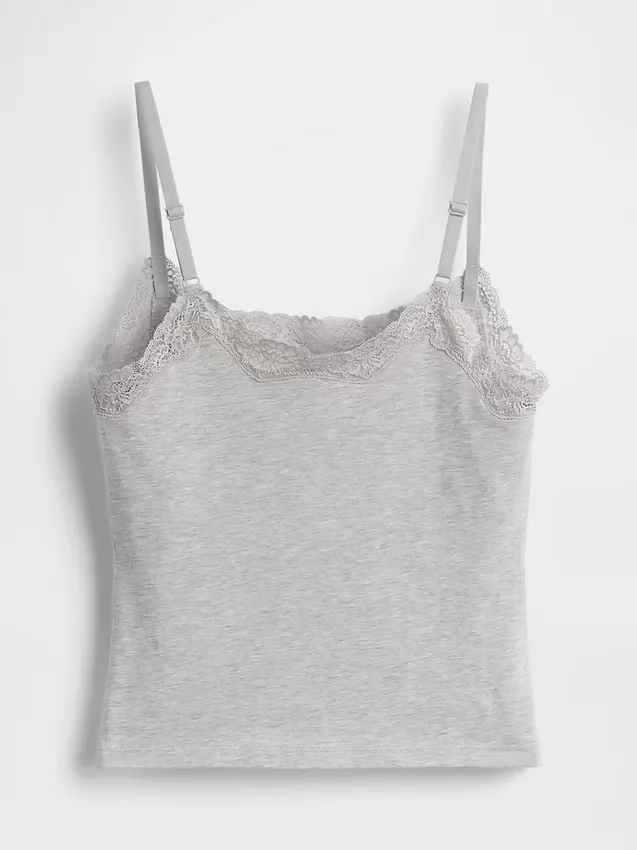 Cami-Top mit integrierten BH-Einsätzen aus Bio-Stretch-Baumwolle mit Spitzenbesatz