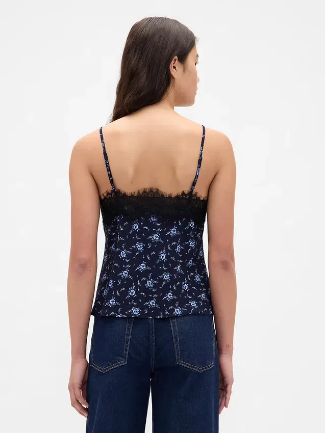 Cami-Top mit Spitzenbesatz