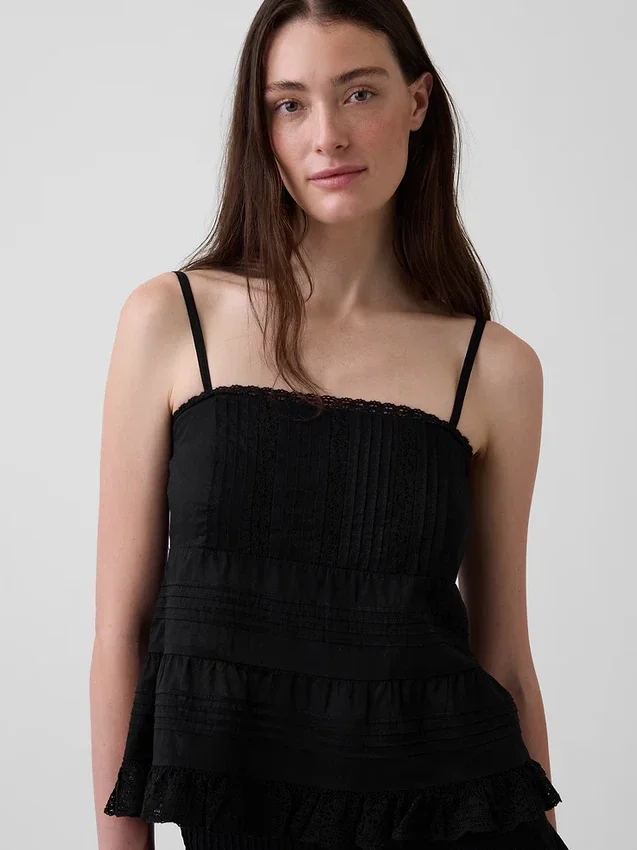 Cami-Top mit Spitzenbesatz