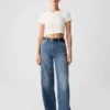 Cargo-Jeans mit hoher Leibhöhe und weitem Bein