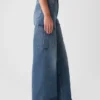 Cargo-Jeans mit hoher Leibhöhe und weitem Bein