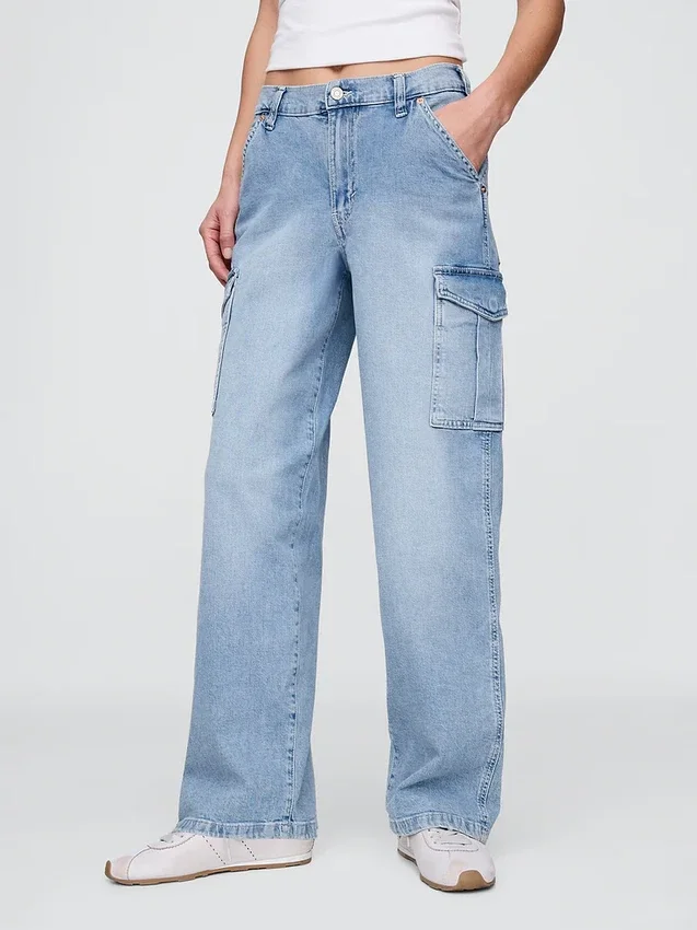 Cargo-Jeans mit mittlerer Leibhöhe im 90er-Jahre-Stil, locker geschnitten