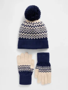 CashSoft Fair-Isle-Set aus Mütze und Handschuhen für Kinder