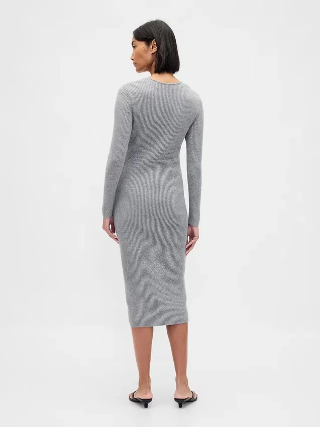 CashSoft-Midi-Pullover-Kleid mit Rippbündchen