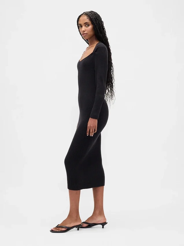 CashSoft-Midi-Pullover-Kleid mit Rippbündchen