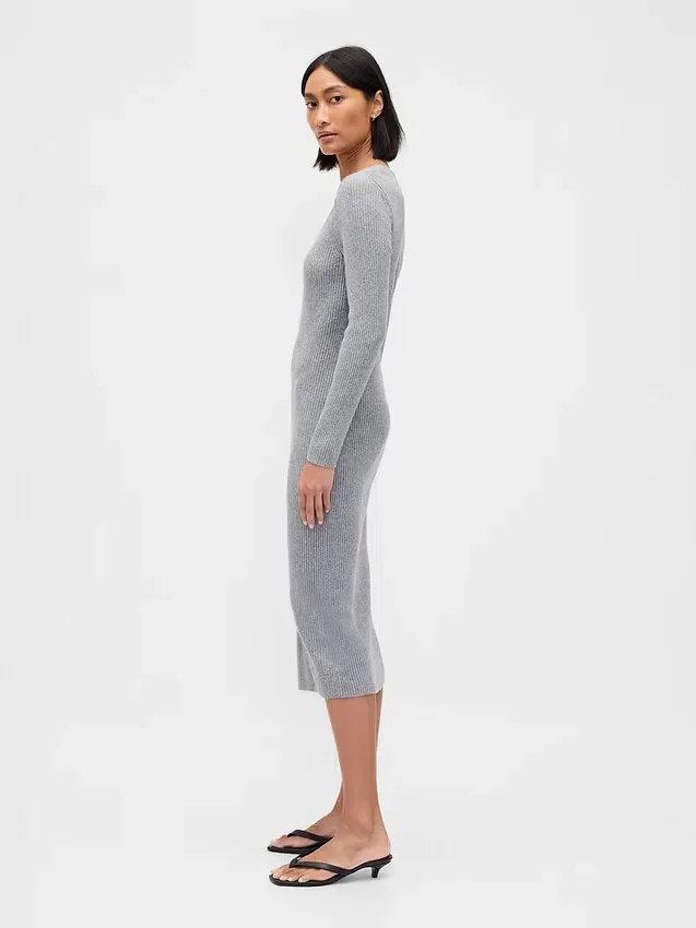 CashSoft-Midi-Pullover-Kleid mit Rippbündchen