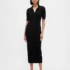 CashSoft Midi-Strickkleid mit geripptem Kragen
