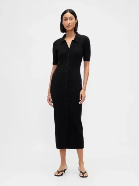 CashSoft Midi-Strickkleid mit geripptem Kragen