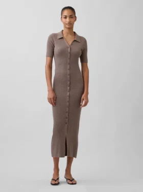 CashSoft-Midi-Strickkleid mit Rippkragen