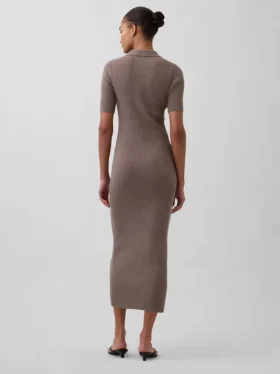 CashSoft-Midi-Strickkleid mit Rippkragen