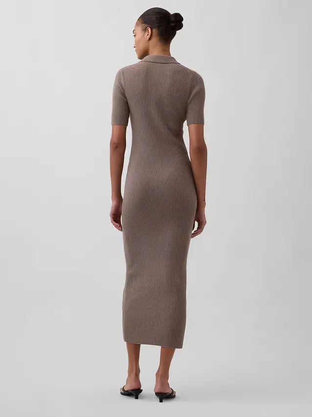 CashSoft-Midi-Strickkleid mit Rippkragen