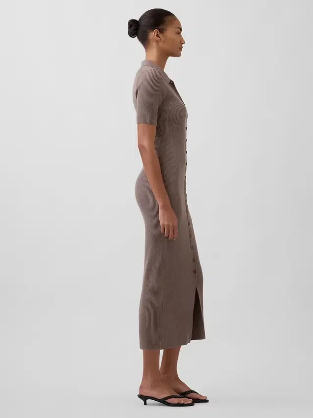CashSoft-Midi-Strickkleid mit Rippkragen