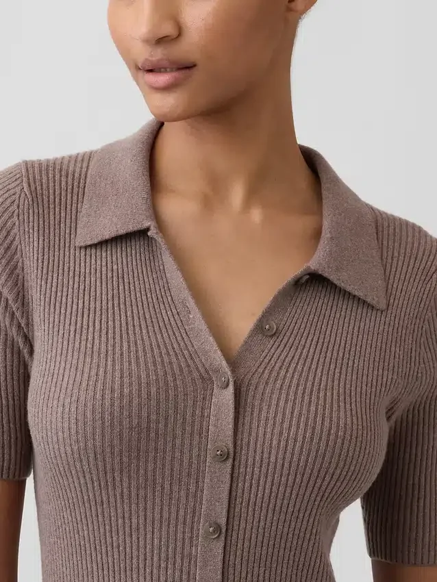 CashSoft-Midi-Strickkleid mit Rippkragen