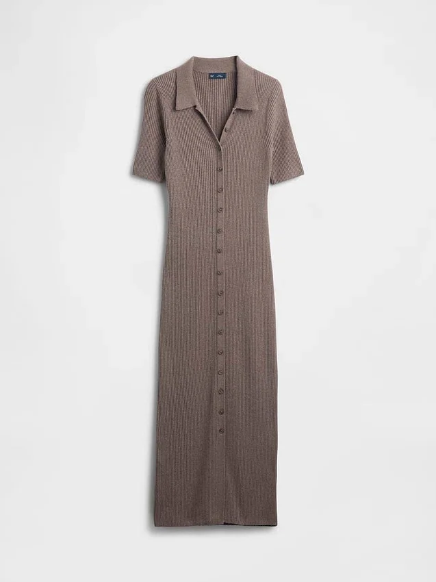 CashSoft-Midi-Strickkleid mit Rippkragen