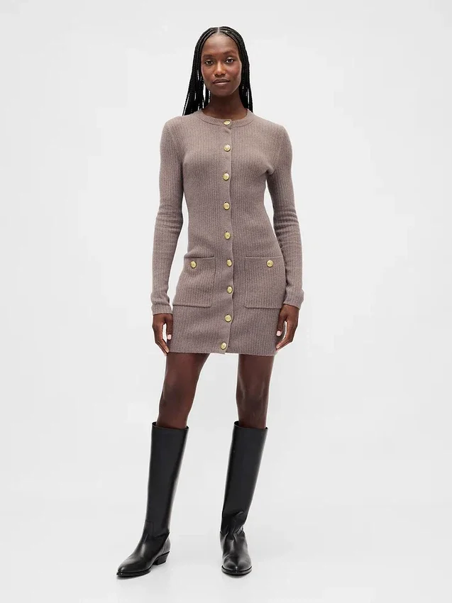 CashSoft-Mini-Pullover-Kleid mit gerippten Taschen